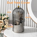 Axooms 360° Rotating Makeup Brush Holder with Sliding Dust Cover, Clear Dust-Resistant Organizer for Vanity and Bathroom, Gray