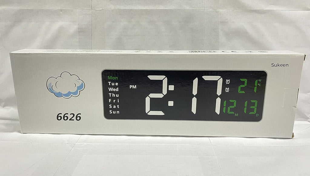 Large Digital Wall Clock with Remote Control - 16"
