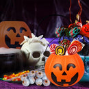 Axooms Halloween Pumpkin Buckets, Jack-O-Lantern Candy Holder with Handle, Small Pumpkin Pails for Halloween Party Gifts & Decorations, 6.6" × 5.5" (1 Piece, Orange) (Mad Orange)