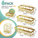 Veken Shower Caddy 6-Pack, Bathroom Organizers and Storage Shelves, Black | Advanced Rustproof Design, Large Capacity, No Drilling, Adhesive Rack with Soap Holder, Wall-Mounted Kitchen & Home Decor