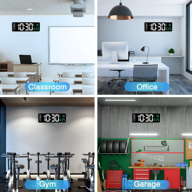 Large Digital Wall Clock with Remote Control - 16"