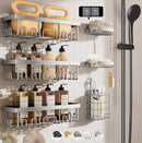 Veken Shower Caddy 6-Pack, Bathroom Organizers and Storage Shelves, Black | Advanced Rustproof Design, Large Capacity, No Drilling, Adhesive Rack with Soap Holder, Wall-Mounted Kitchen & Home Decor