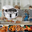 Axooms 9.4 Inch / 3.4L Deep Frying Pot – Japanese-Style Tempura Pot with Lid, 304 Stainless Steel, Temperature Control & Oil Drain Rack for Fries, Chicken & More