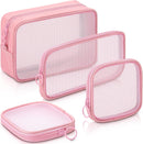 Axooms 4-Piece Mesh Makeup Bag Set, Clear Travel Cosmetic Bags with Zippers, Small Toiletry Pouches in Multiple Sizes