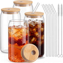 Axooms Clear Glass Drinking Cups with Wooden Lids and Reusable Glass Straws, 17 oz, 4- or 6-Piece Set