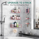 Veken Shower Caddy 6-Pack, Bathroom Organizers and Storage Shelves, Black | Advanced Rustproof Design, Large Capacity, No Drilling, Adhesive Rack with Soap Holder, Wall-Mounted Kitchen & Home Decor