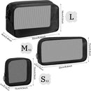 Axooms 4-Piece Small Nylon Mesh Zipper Bag Set, Multipurpose Cosmetic Pouches for Travel, Office Supplies and Travel Accessories, Black, Size S