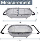 Axooms Stainless Steel Over-the-Sink Strainer Basket with Rubber Handles, Fine Mesh, Expandable Kitchen Colander
