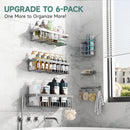 Veken Shower Caddy 6-Pack, Bathroom Organizers and Storage Shelves, Black | Advanced Rustproof Design, Large Capacity, No Drilling, Adhesive Rack with Soap Holder, Wall-Mounted Kitchen & Home Decor