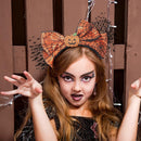 Axooms Orange Pumpkin and Spiderweb Lace Headband, Festive Halloween Hair Accessory for Women