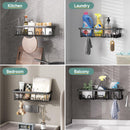 Veken Shower Caddy 6-Pack, Bathroom Organizers and Storage Shelves, Black | Advanced Rustproof Design, Large Capacity, No Drilling, Adhesive Rack with Soap Holder, Wall-Mounted Kitchen & Home Decor