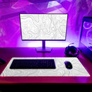 Axooms XL White Topographic Contour Gaming Mouse Pad, Extended Desk Mat with Non-Slip Rubber Base and Stitched Edges