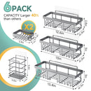 Veken Shower Caddy 6-Pack, Bathroom Organizers and Storage Shelves, Black | Advanced Rustproof Design, Large Capacity, No Drilling, Adhesive Rack with Soap Holder, Wall-Mounted Kitchen & Home Decor