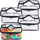 Axooms 4-Pack Clear Toy Storage Bags, 9.4 x 6.7 x 4.3 Inches, Transparent PVC Toy Organizer Bags with Zippers, Waterproof Storage for Building Blocks and Small Toys, Black