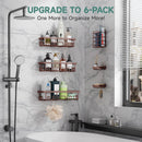 Veken Shower Caddy 6-Pack, Bathroom Organizers and Storage Shelves, Black | Advanced Rustproof Design, Large Capacity, No Drilling, Adhesive Rack with Soap Holder, Wall-Mounted Kitchen & Home Decor