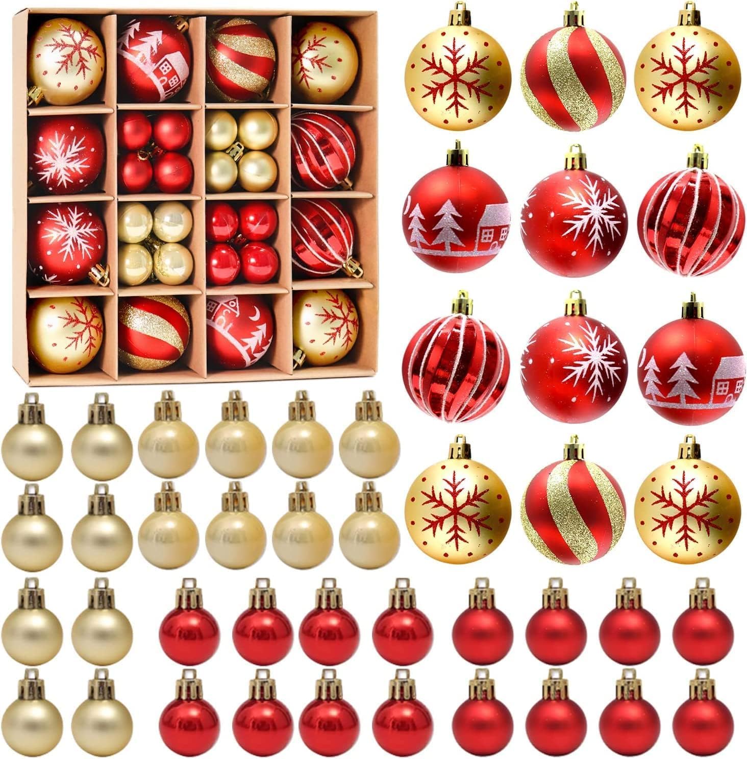 Axooms 44-Piece Shatterproof Christmas Ball Ornaments – Assorted Styles with Hooks & Lace Rope, Reusable Gift Box (For 3–6 ft Trees)