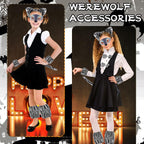 Axooms 7-Piece Werewolf Costume Kit — Ears Headband, Mask, Tail (44 cm), Gloves & Leg Warmers | Soft Plush, One-Size, Easy Dress-Up