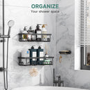 Veken Shower Caddy 6-Pack, Bathroom Organizers and Storage Shelves, Black | Advanced Rustproof Design, Large Capacity, No Drilling, Adhesive Rack with Soap Holder, Wall-Mounted Kitchen & Home Decor