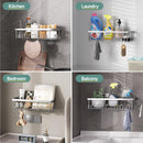 Veken Shower Caddy 6-Pack, Bathroom Organizers and Storage Shelves, Black | Advanced Rustproof Design, Large Capacity, No Drilling, Adhesive Rack with Soap Holder, Wall-Mounted Kitchen & Home Decor