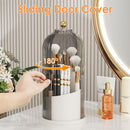 Axooms 360° Rotating Makeup Brush Holder with Sliding Dust Cover, Clear Dust-Resistant Organizer for Vanity and Bathroom, Gray