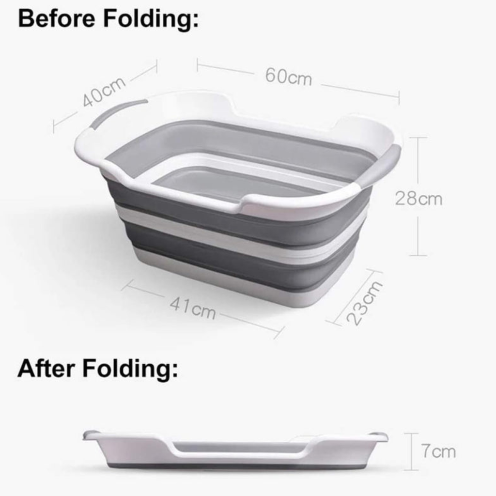 Foldable Multipurpose Collapsible Pet & Baby Bath Tub – 60 × 40 × 27.5 cm | PP+TPR, Lightweight, Space-Saving (Folds to 7 cm) – Grey & White