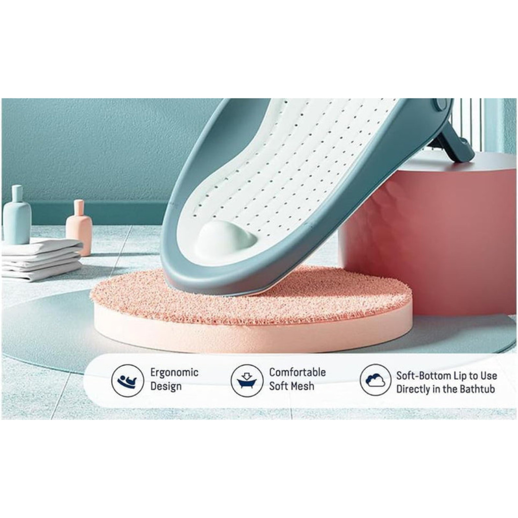 Axooms Foldable Baby Bath Seat – Soft Mesh, Quick-Dry & Non-Slip | Portable Infant Bath Support (0–12 Months)