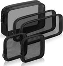 Axooms 4-Piece Small Nylon Mesh Zipper Bag Set, Multipurpose Cosmetic Pouches for Travel, Office Supplies and Travel Accessories, Black, Size S