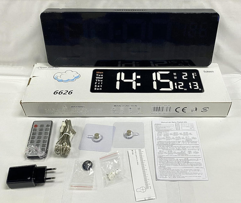Large Digital Wall Clock with Remote Control - 16"