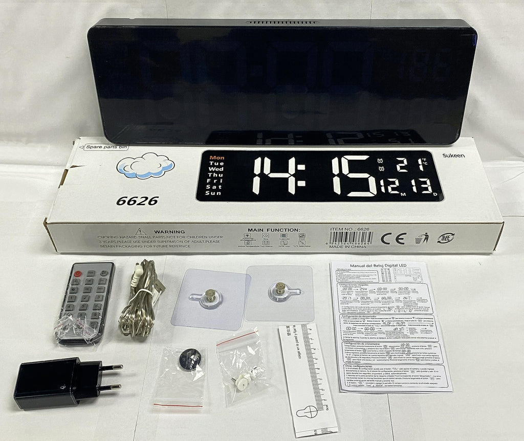 Large Digital Wall Clock with Remote Control - 16"