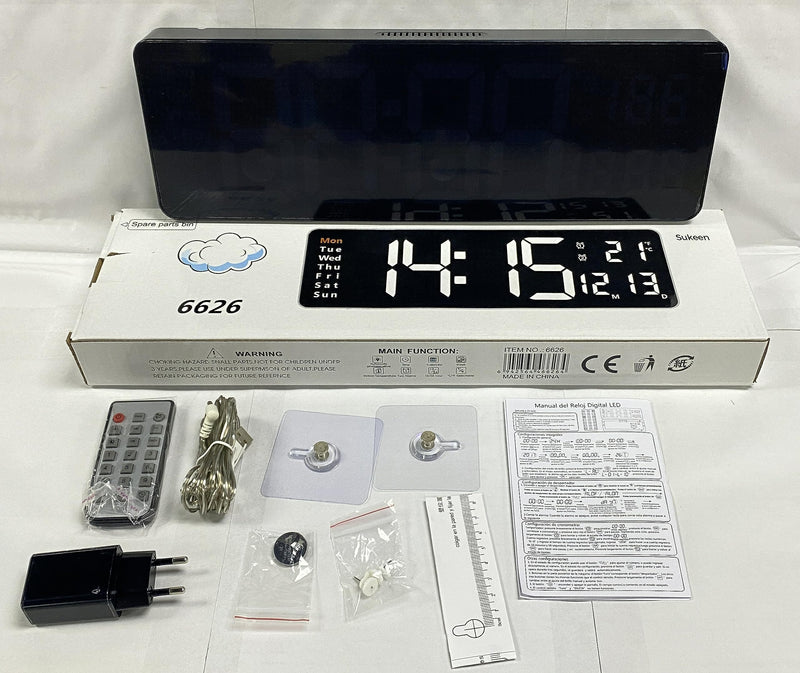 Large Digital Wall Clock with Remote Control - 16"