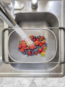 Axooms Stainless Steel Over-the-Sink Strainer Basket with Rubber Handles, Fine Mesh, Expandable Kitchen Colander