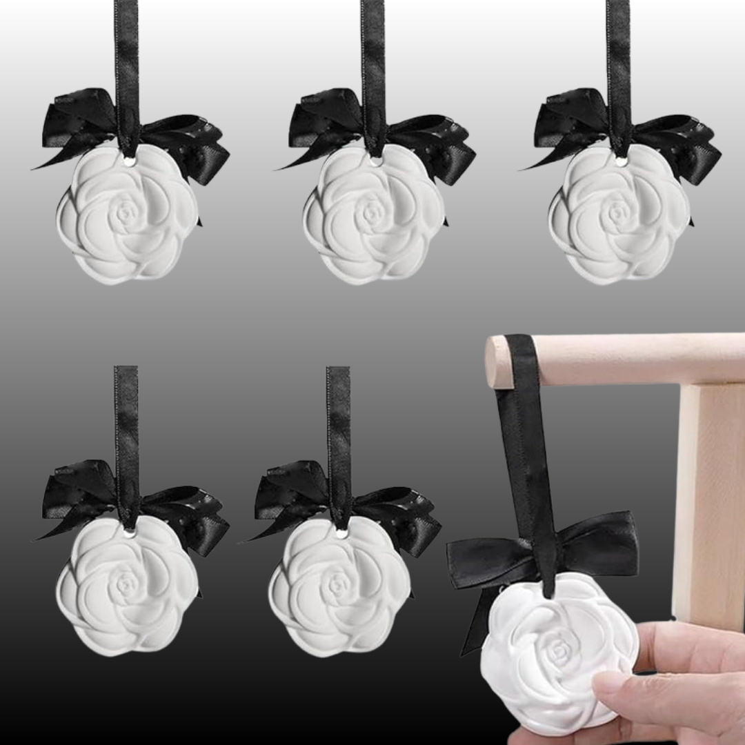Axooms 6-Pack Flower-Shaped Scented Capsules – Hanging Ceramic Sachets for Closets, Drawers, Cars & Small Spaces (Floral, White)